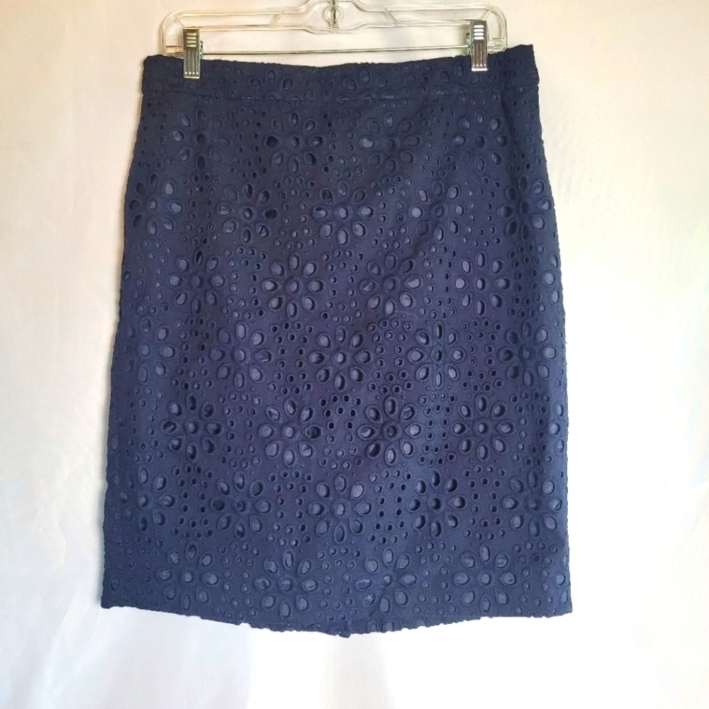 J.Crew Navy Floral Eyelet The Pencil Skirt Women's Size 8 NWT